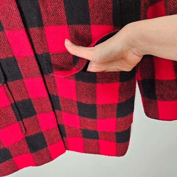 NILI LOTAN Buffalo Plaid Wool Jacket Coat Zs 0 Red Black Cabincore Fisherman - Picture 6 of 12